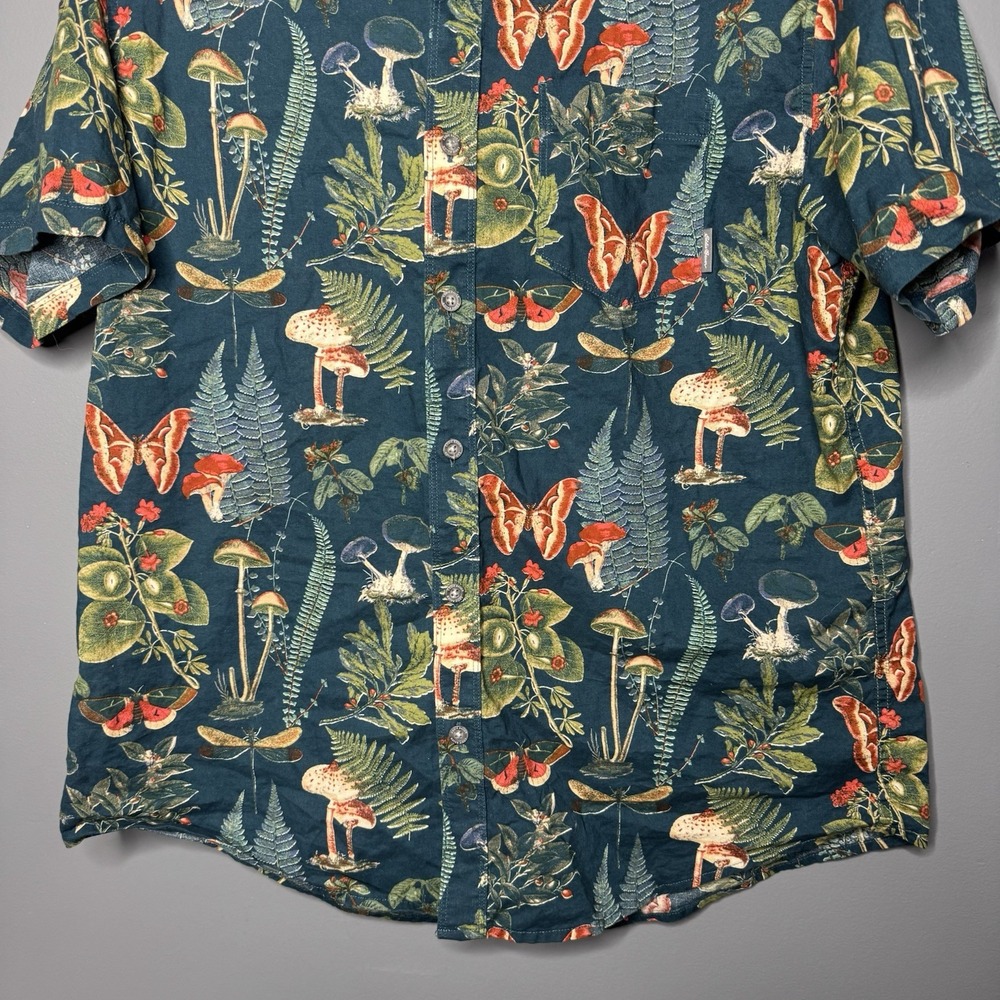 Eddie Bauer Shirt Mens Large Green Mushroom Nature Classic Fit Cotton Hawaiian - Picture 3 of 8